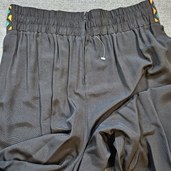 Emblem Pants Women 16 Black Waist Embroidery Tribal Elastic Zip Pleated Boho VTG - Picture 12 of 16